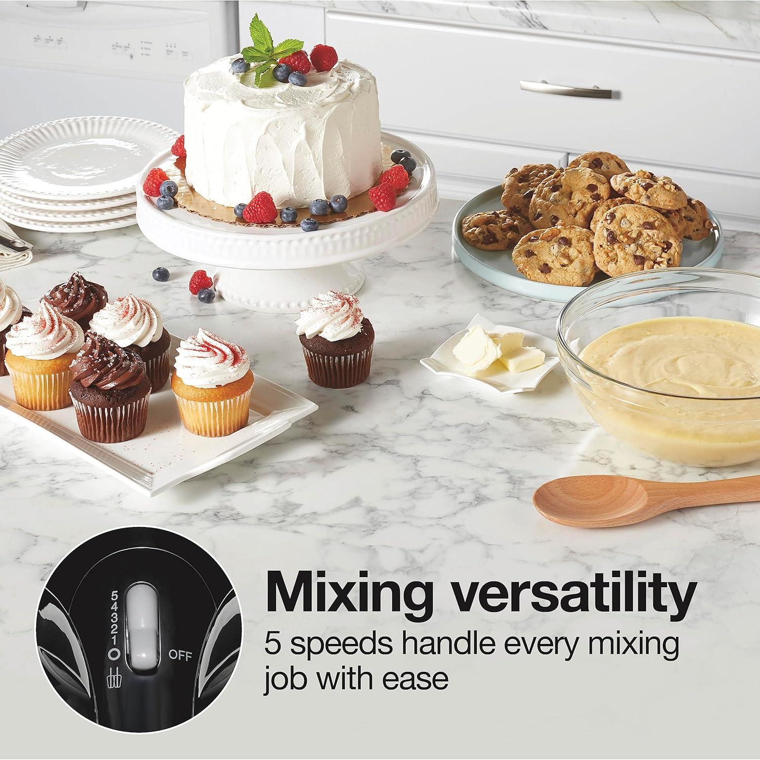 imageProctor Silex Easy Mix 5Speed Electric Hand Mixer with Bowl Rest Compact and Lightweight 215 Watts of Peak Power Storage Case Black 62512Black