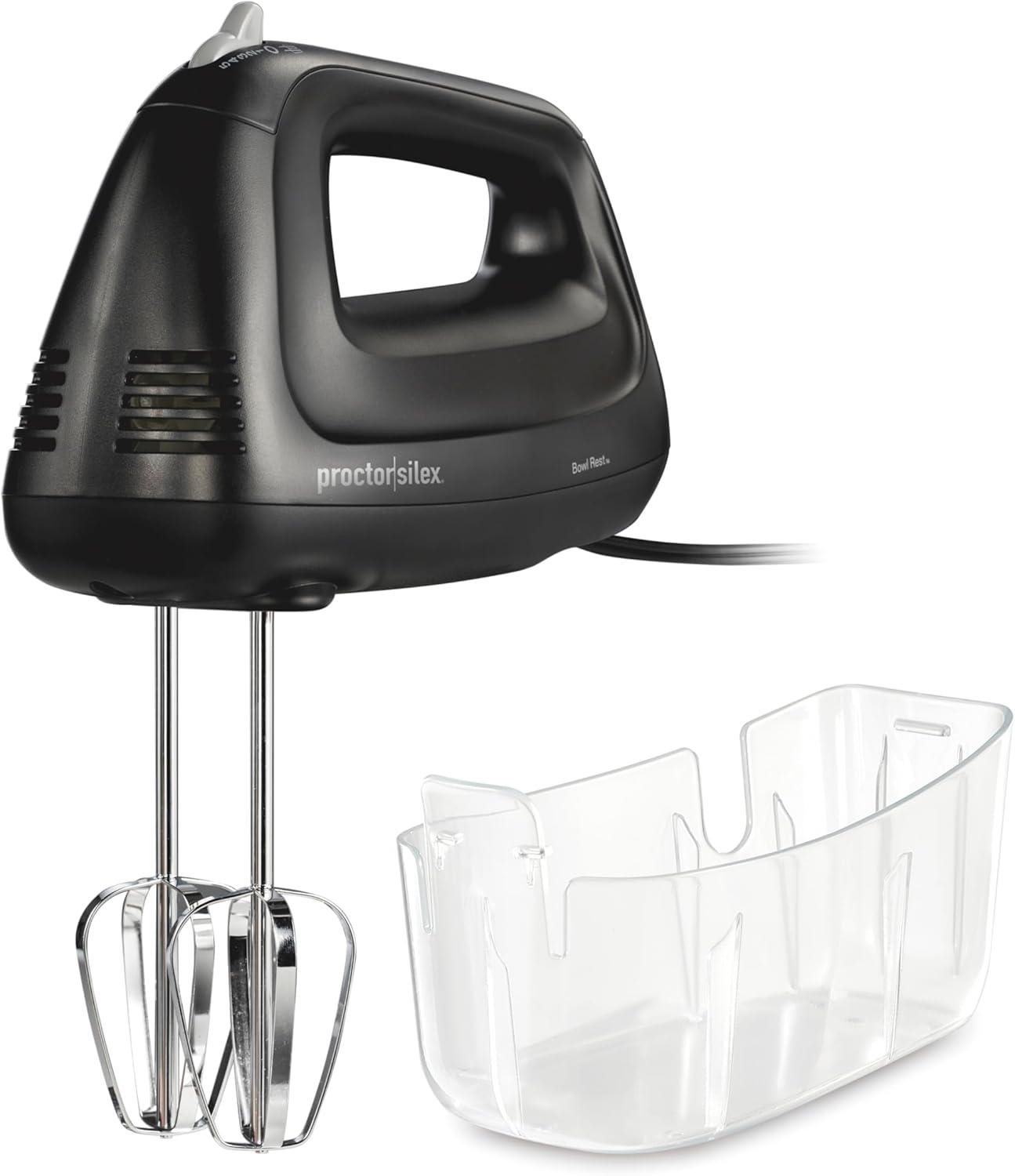 imageProctor Silex Easy Mix 5Speed Electric Hand Mixer with Bowl Rest Compact and Lightweight 215 Watts of Peak Power Storage Case Black 62512Black
