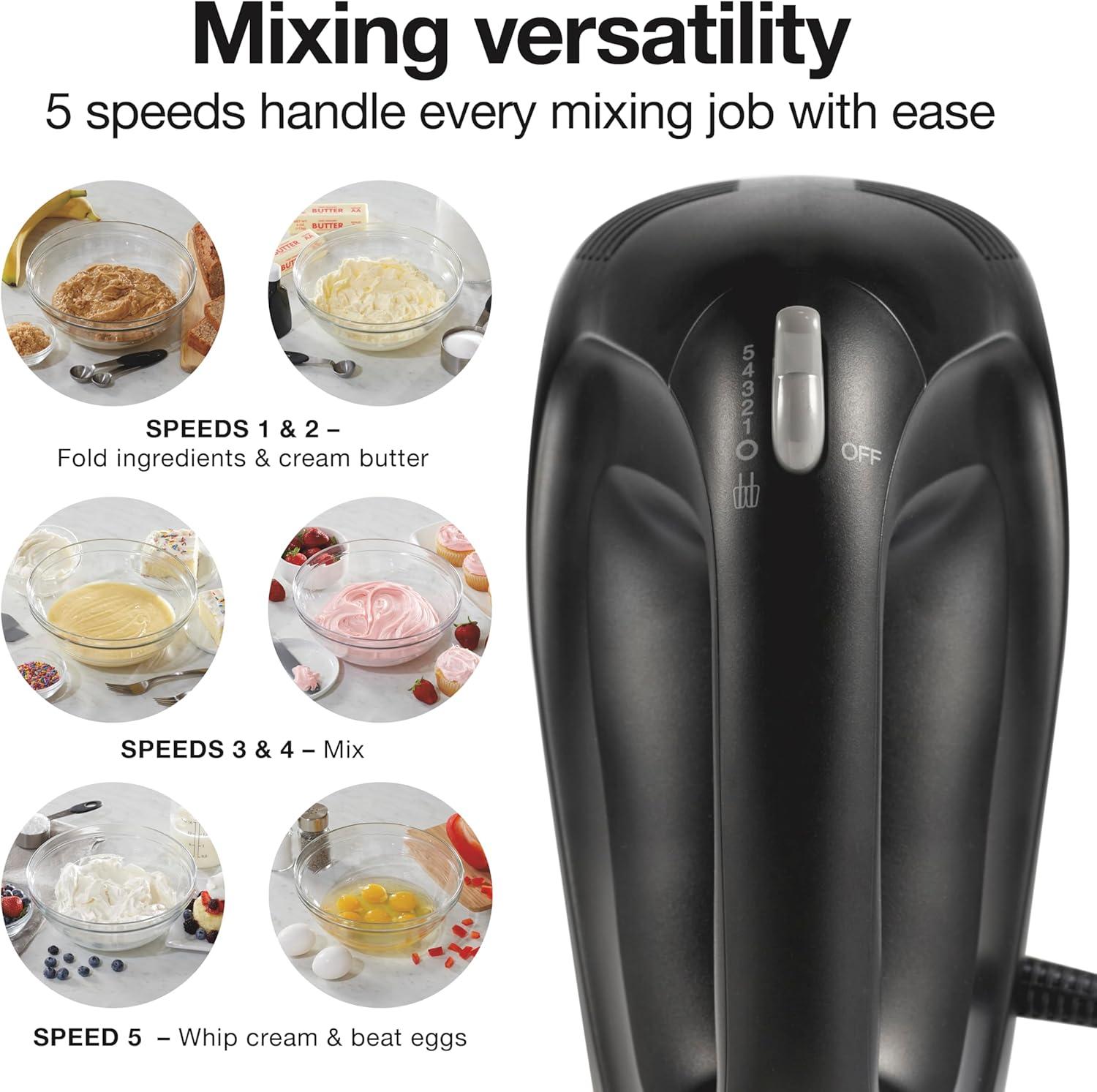 imageProctor Silex Easy Mix 5Speed Electric Hand Mixer with Bowl Rest Compact and Lightweight 215 Watts of Peak Power Storage Case Black 62512Black