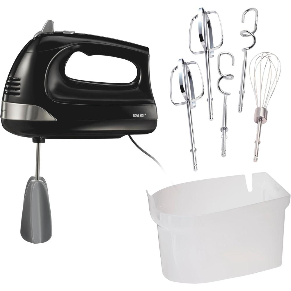 imageHamilton Beach 6Speed Electric Hand Mixer with Whisk Dough Hooks and Easy Clean Beaters Powerful 275 Watt Motor SnapOn Storage Case BlackBlack