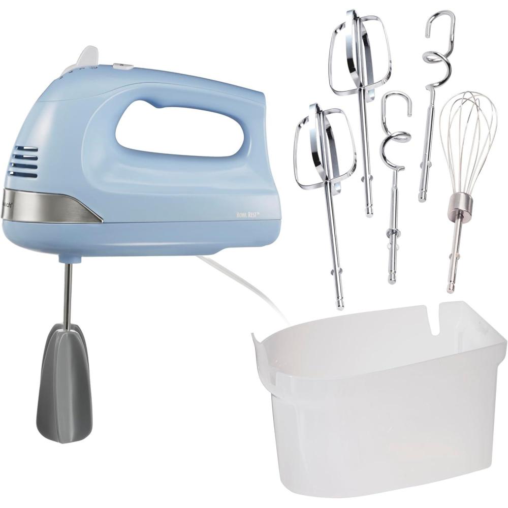 imageHamilton Beach 6Speed Electric Hand Mixer with Whisk Dough Hooks and Easy Clean Beaters Powerful 275 Watt Motor SnapOn Storage Case BlackBlue