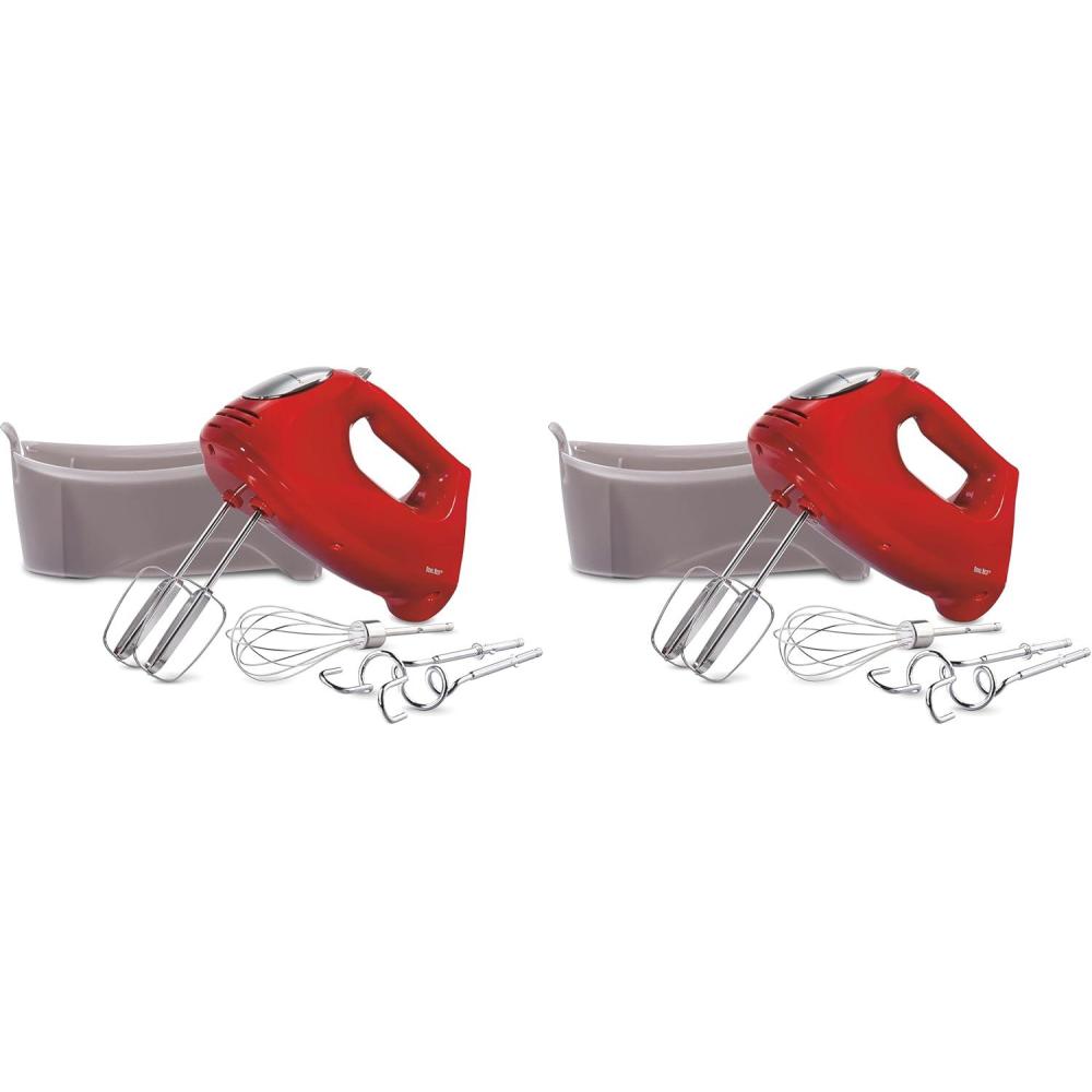 imageHamilton Beach 6Speed Electric Hand Mixer with Whisk Traditional Beaters Dough Hooks SnapOn Storage Case 275 Watts RedRed