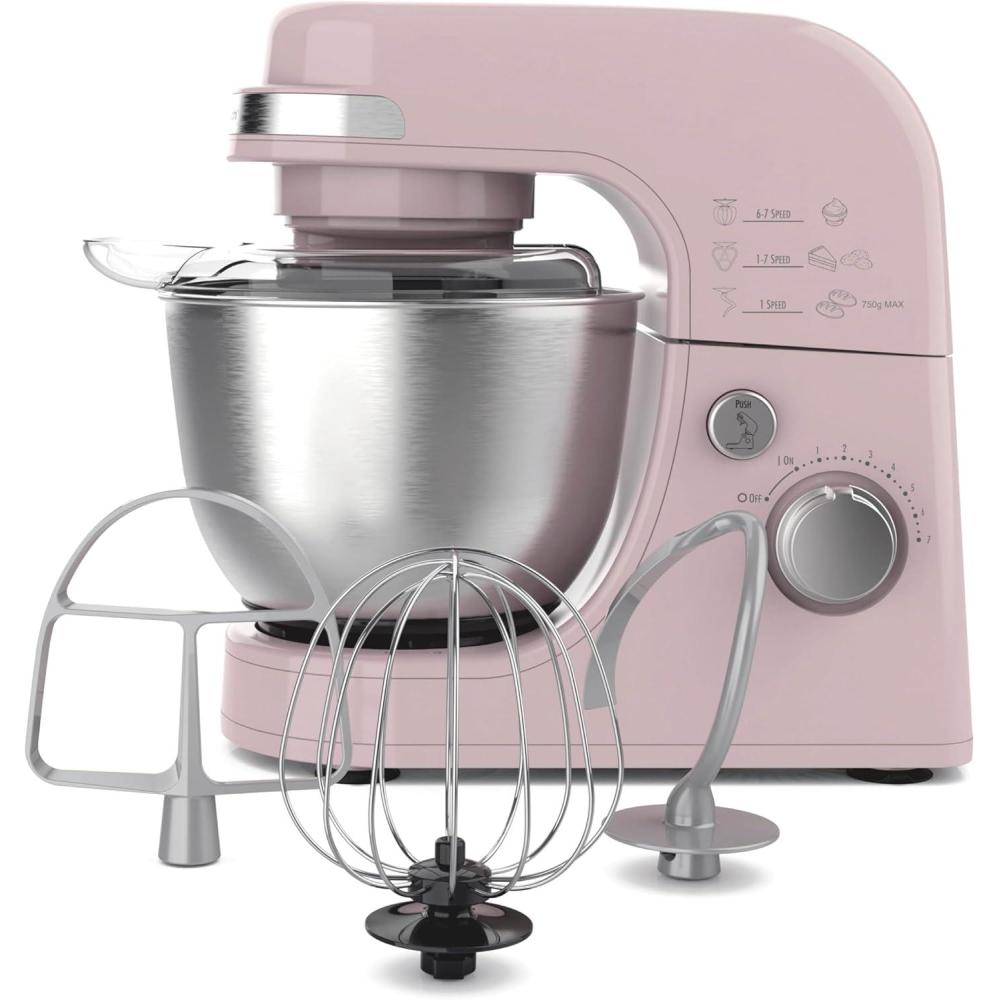 imageHamilton Beach Electric Stand Mixer 4 Quarts Dough Hook Flat Beater Attachments Splash Guard 7 Speeds with Whisk WhiteRose