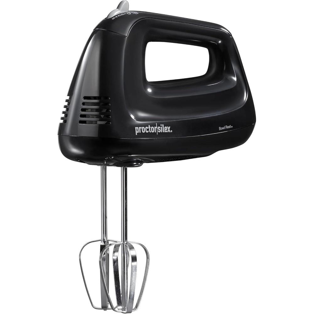 imageProctor Silex Easy Mix 5Speed Electric Hand Mixer with Bowl Rest Compact and Lightweight 215 Watts of Peak Power Storage Case Black 62512Black