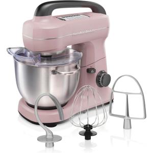 Hamilton Beach Electric Stand Mixer, 4 Quarts, Dough Hook, Flat Beater Attachments, Splash Guard, 7 Speeds with Whisk, Easy-Carry Top Handle, Blue(Pink)