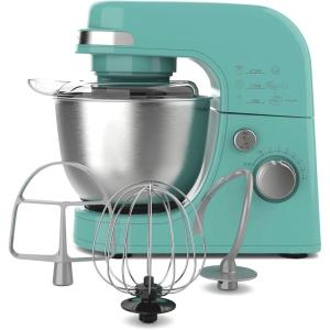 Hamilton Beach Electric Stand Mixer, 4 Quarts, Dough Hook, Flat Beater Attachments, Splash Guard 7 Speeds with Whisk, White(Aqua Blue)