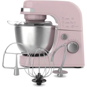 Hamilton Beach Electric Stand Mixer, 4 Quarts, Dough Hook, Flat Beater Attachments, Splash Guard 7 Speeds with Whisk, White(Rose)