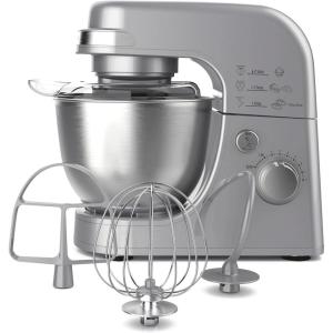 Hamilton Beach Electric Stand Mixer, 4 Quarts, Dough Hook, Flat Beater Attachments, Splash Guard 7 Speeds with Whisk, White(Silver)