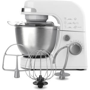 Hamilton Beach Electric Stand Mixer, 4 Quarts, Dough Hook, Flat Beater Attachments, Splash Guard 7 Speeds with Whisk, White(White)