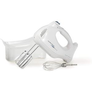 Hamilton Beach Power Deluxe 6-Speed Electric Hand Mixer with Snap-On Storage Case, QuickBurst, Beaters, Whisk, Powerful 250 Watt Motor, Bowl Rest, White (62695V)(White)