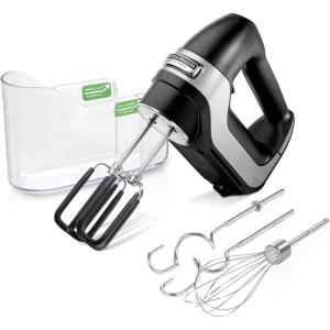 Hamilton Beach Professional 7-Speed Digital Electric Hand Mixer with High-Performance DC Motor, Slow Start, Snap-On Storage Case, SoftScrape Beaters, Whisk, Dough Hooks, White (62656)(Matte Black)