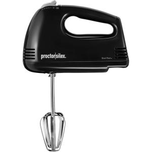 Proctor Silex Easy Mix 5-Speed Electric Hand Mixer with Bowl Rest, Compact and Lightweight, 100 Watts of Peak Power, Black (62507PS)(Black)