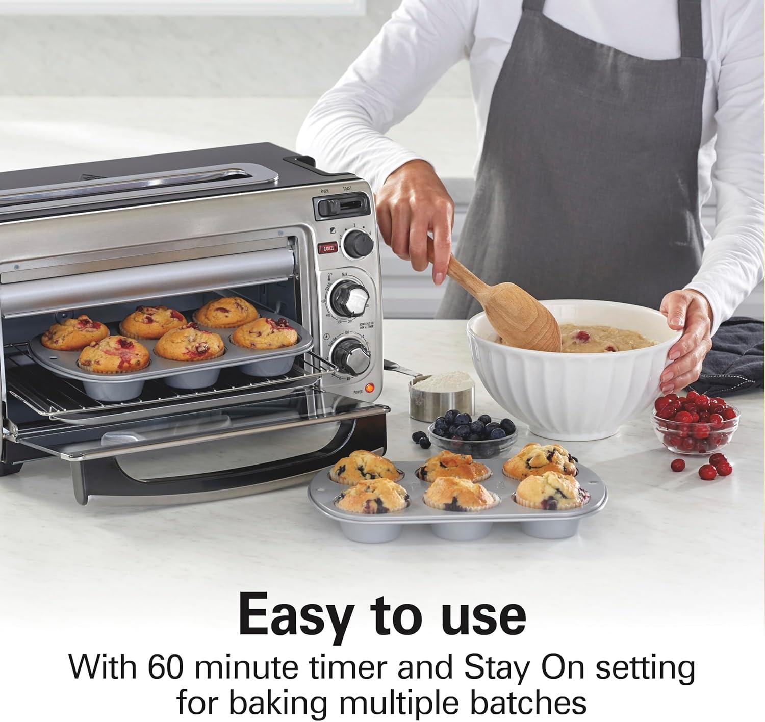 imageHamilton Beach 2in1 Countertop Toaster Oven and Long Slot 2 Slice Toaster 60 Minute Timer and Automatic Shut Off Shade Selector Stainless Steel 31156