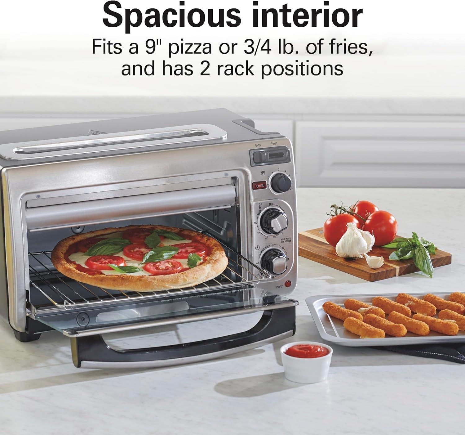 imageHamilton Beach 2in1 Countertop Toaster Oven and Long Slot 2 Slice Toaster 60 Minute Timer and Automatic Shut Off Shade Selector Stainless Steel 31156