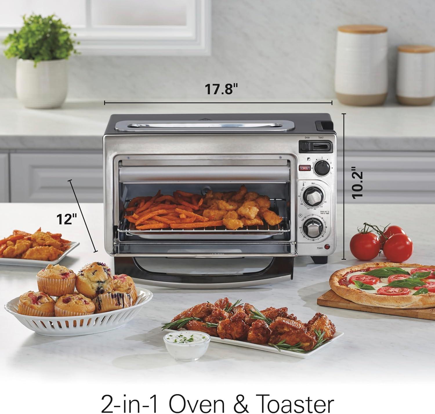 imageHamilton Beach 2in1 Countertop Toaster Oven and Long Slot 2 Slice Toaster 60 Minute Timer and Automatic Shut Off Shade Selector Stainless Steel 31156