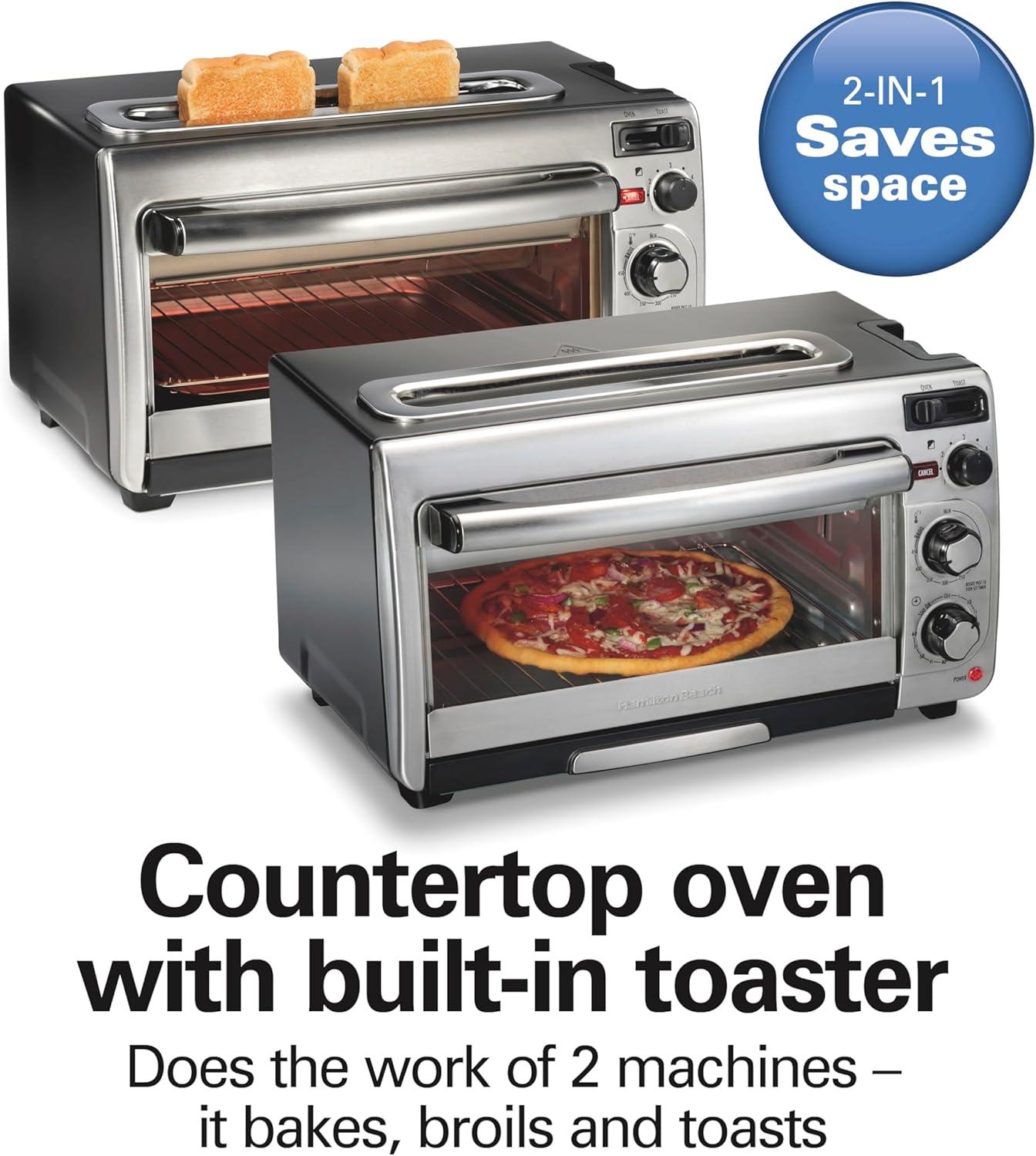 imageHamilton Beach 2in1 Countertop Toaster Oven and Long Slot 2 Slice Toaster 60 Minute Timer and Automatic Shut Off Shade Selector Stainless Steel 31156