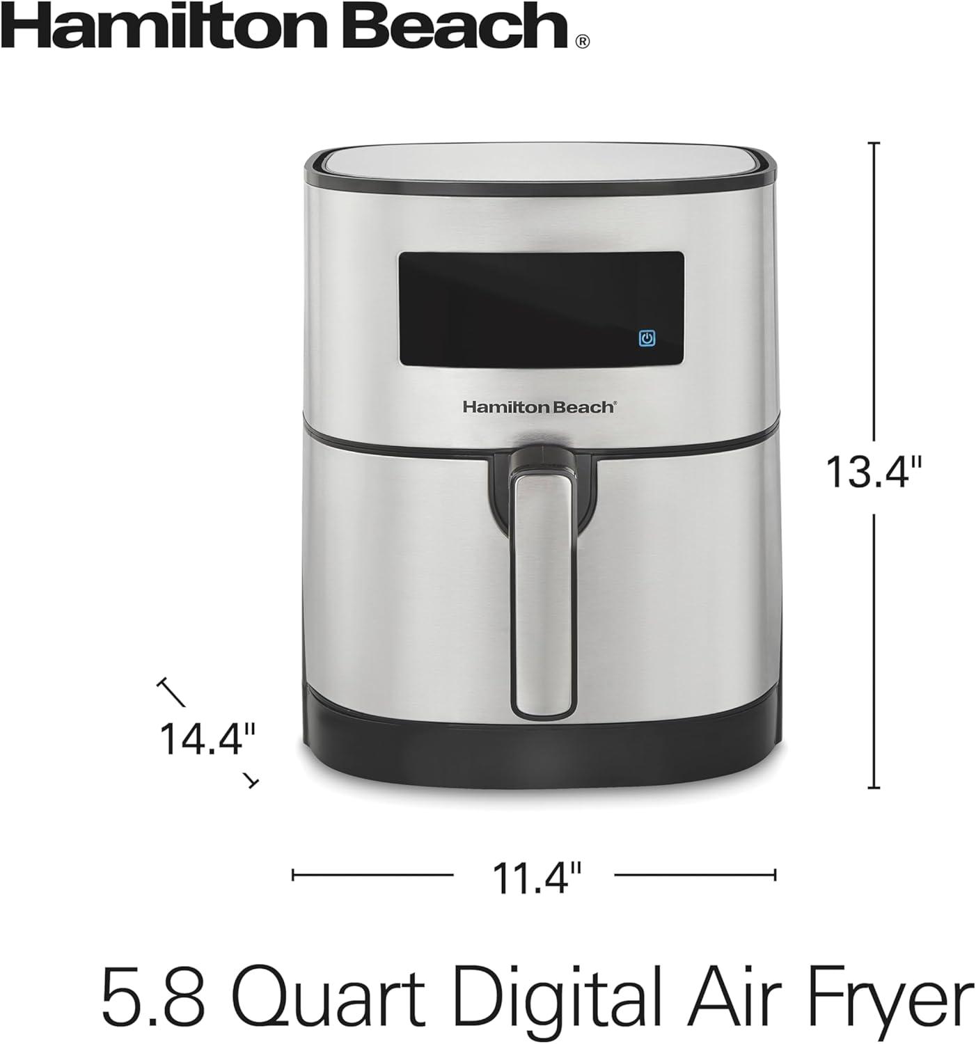 imageHamilton Beach 58 Quart Digital Air Fryer Oven with 8 Presets Easy to Clean Nonstick Basket Black 35075