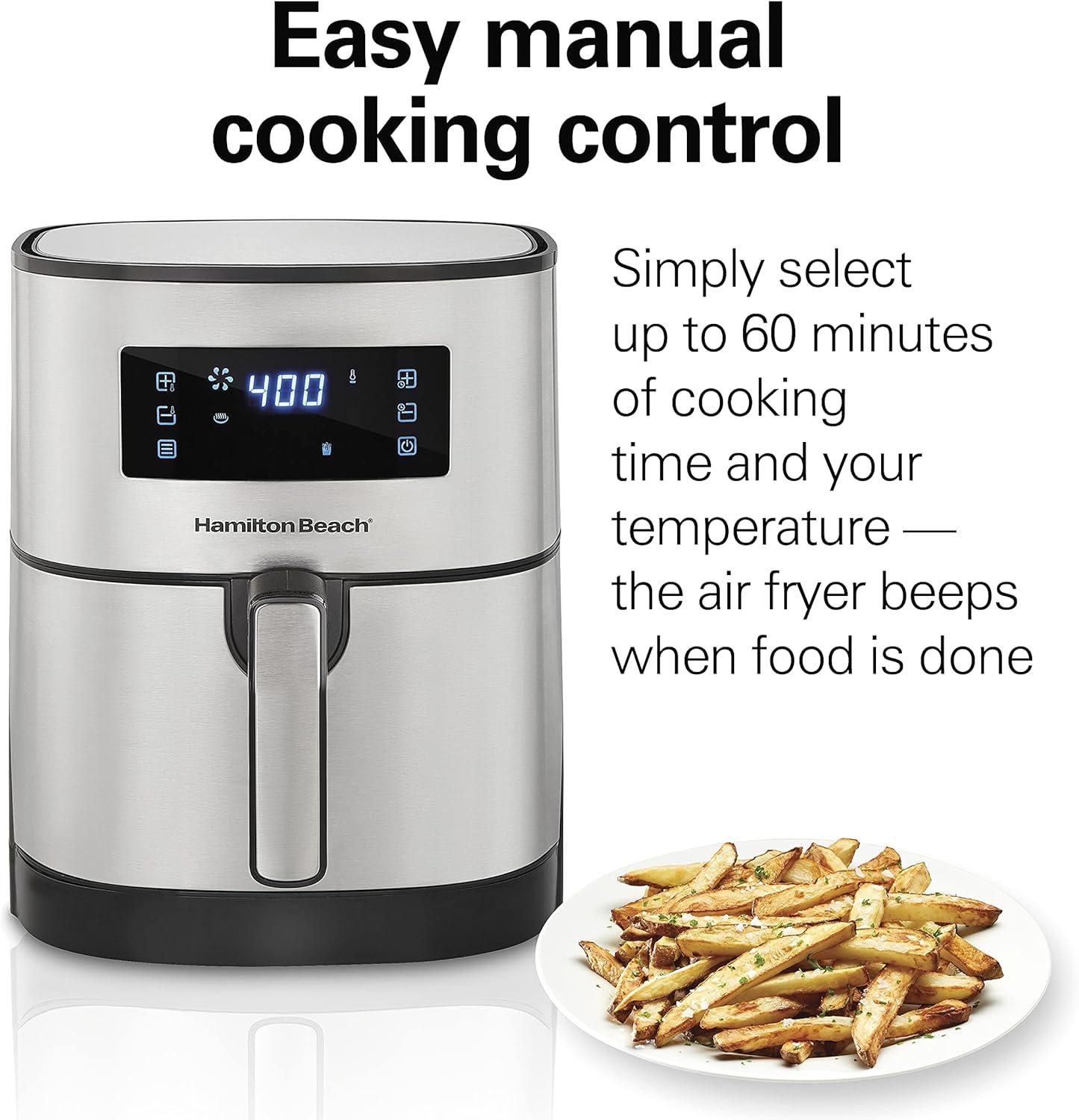 imageHamilton Beach 58 Quart Digital Air Fryer Oven with 8 Presets Easy to Clean Nonstick Basket Black 35075