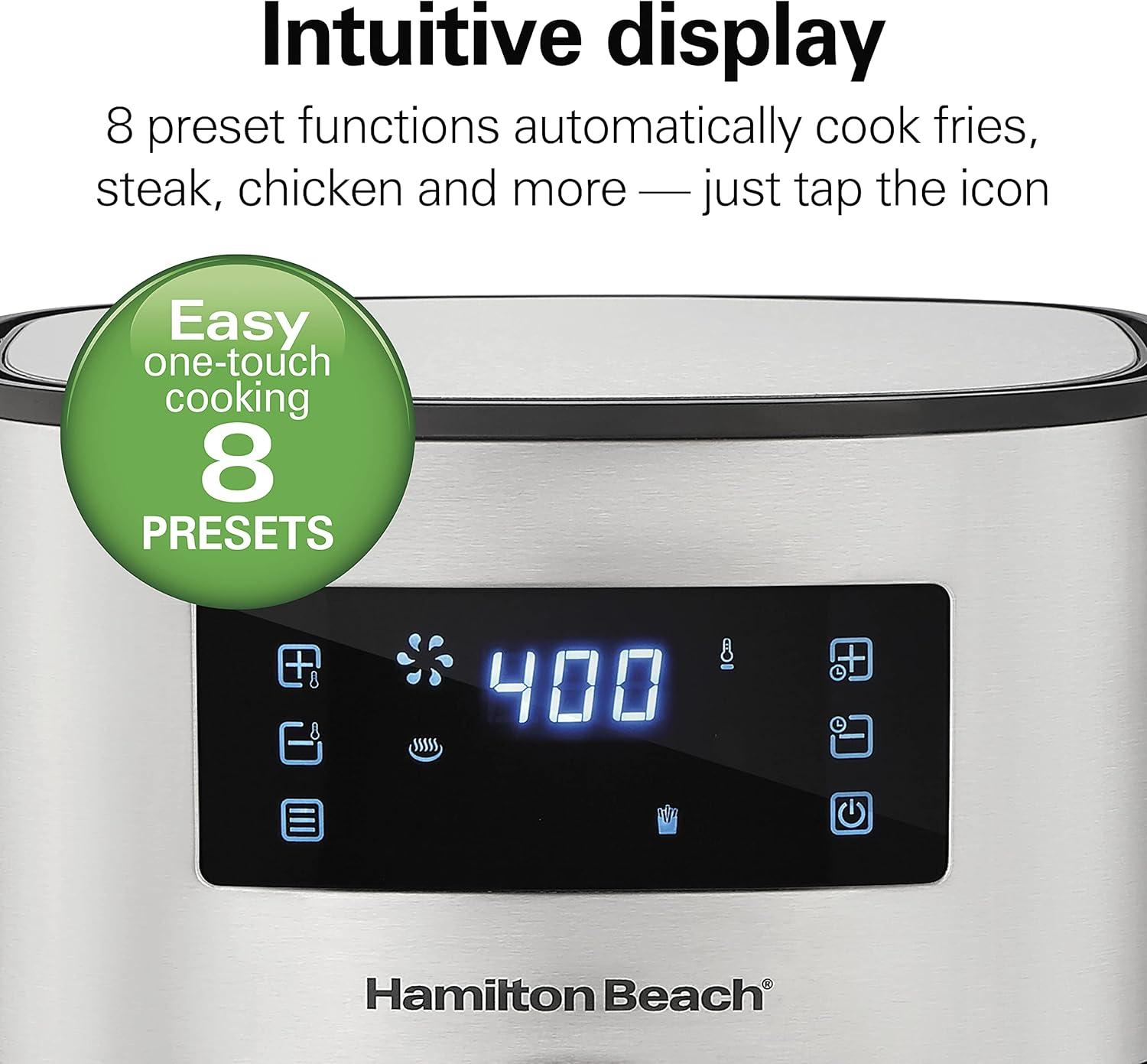 imageHamilton Beach 58 Quart Digital Air Fryer Oven with 8 Presets Easy to Clean Nonstick Basket Black 35075