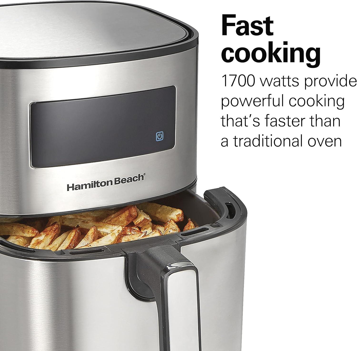 imageHamilton Beach 58 Quart Digital Air Fryer Oven with 8 Presets Easy to Clean Nonstick Basket Black 35075
