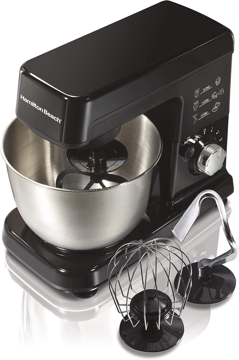 imageHamilton Beach 6 Speed Electric Stand Mixer with Stainless Steel 35 Quart Bowl Planetary Mixing TiltUp Head 300W Motor Black 63325Black