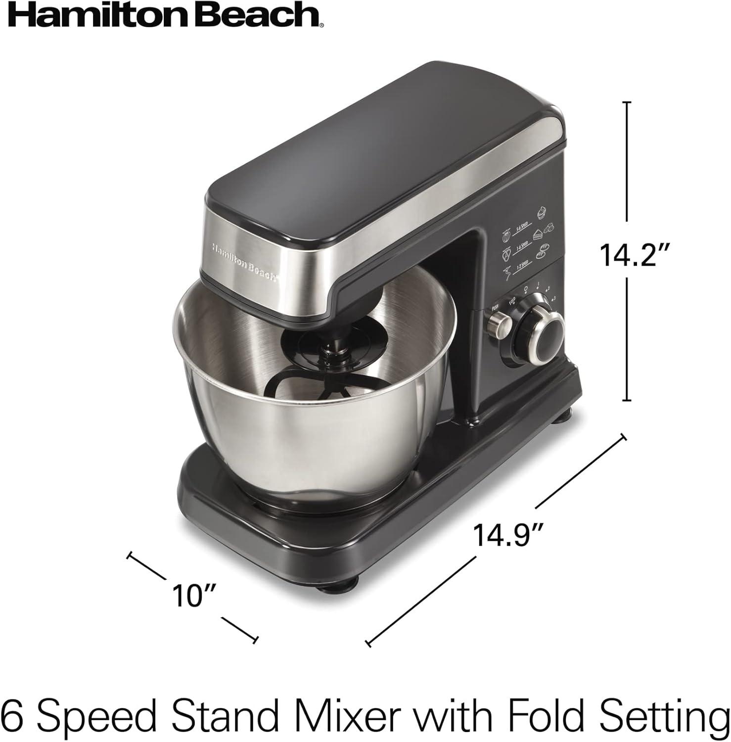 imageHamilton Beach 6 Speed Electric Stand Mixer with Stainless Steel 35 Quart Bowl Planetary Mixing TiltUp Head 300W Motor Black 63325Black