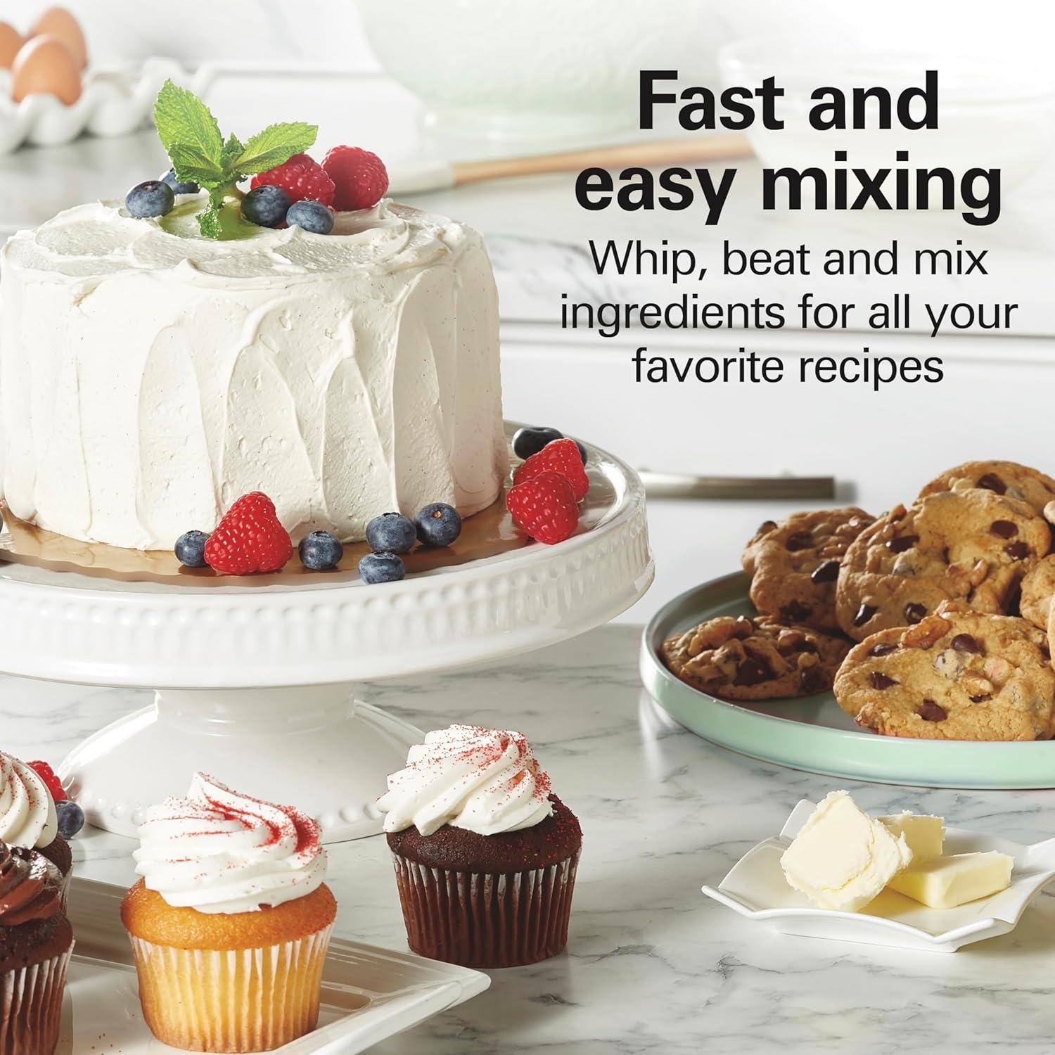 imageHamilton Beach 6Speed Electric Hand Mixer with Whisk Traditional Beaters SnapOn Storage Case 250 Watts White1