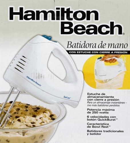 imageHamilton Beach 6Speed Electric Hand Mixer with Whisk Traditional Beaters SnapOn Storage Case 250 Watts White1