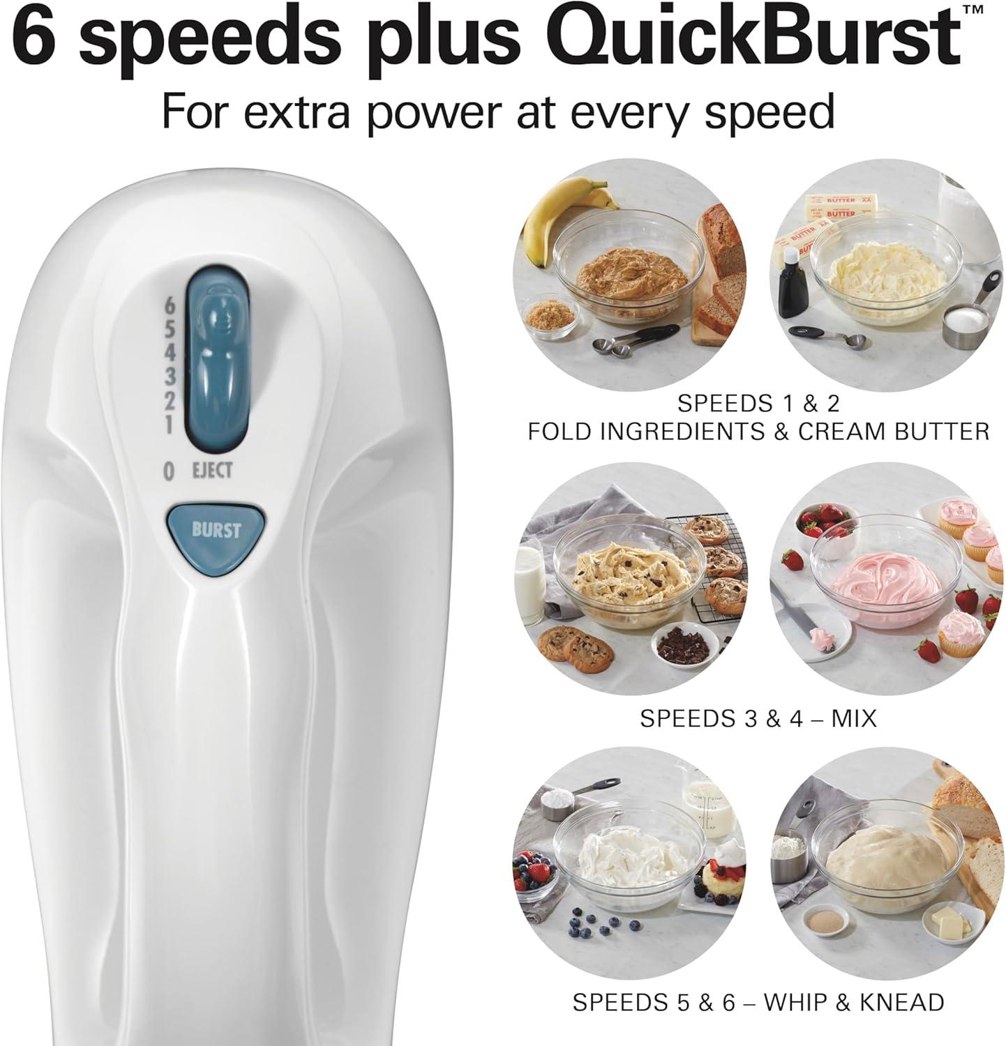 imageHamilton Beach 6Speed Electric Hand Mixer with Whisk Traditional Beaters SnapOn Storage Case 250 Watts White1