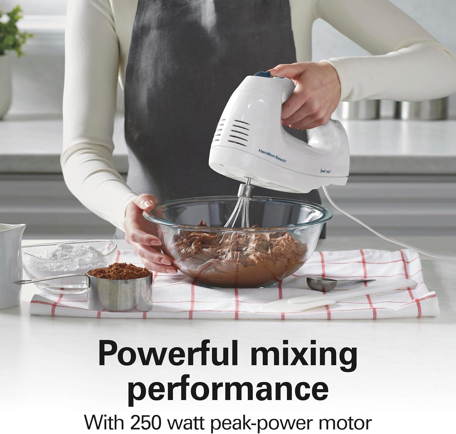 imageHamilton Beach 6Speed Electric Hand Mixer with Whisk Traditional Beaters SnapOn Storage Case 250 Watts White1