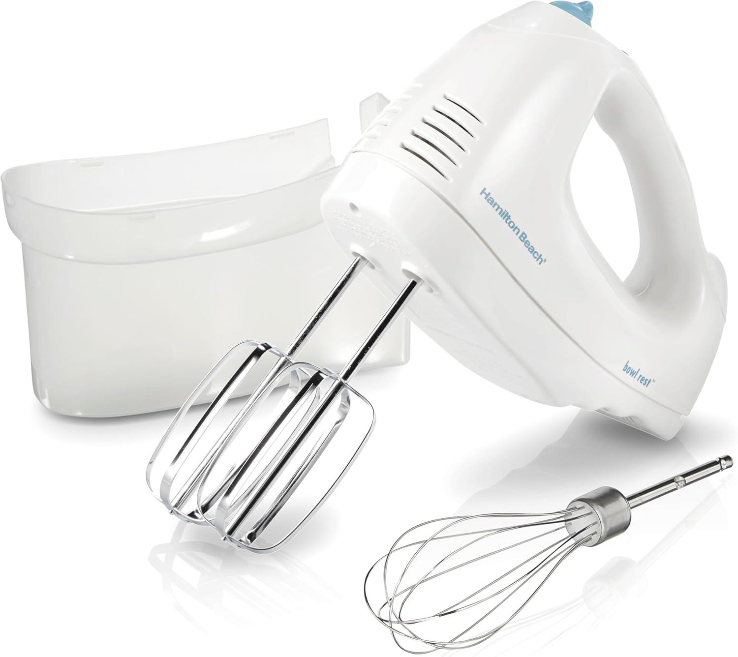 imageHamilton Beach 6Speed Electric Hand Mixer with Whisk Traditional Beaters SnapOn Storage Case 250 Watts White1