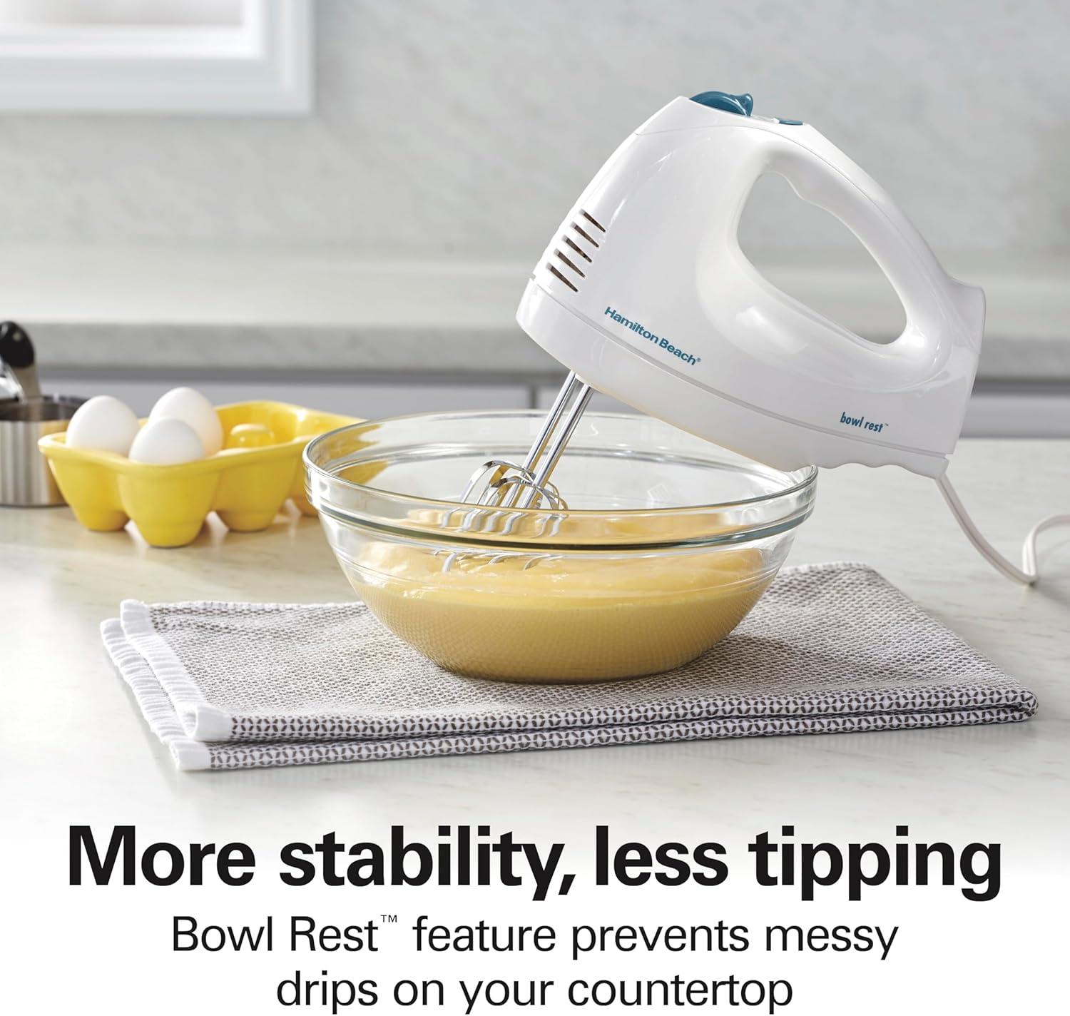 imageHamilton Beach 6Speed Electric Hand Mixer with Whisk Traditional Beaters SnapOn Storage Case 250 Watts White1