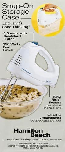 imageHamilton Beach 6Speed Electric Hand Mixer with Whisk Traditional Beaters SnapOn Storage Case 250 Watts White1