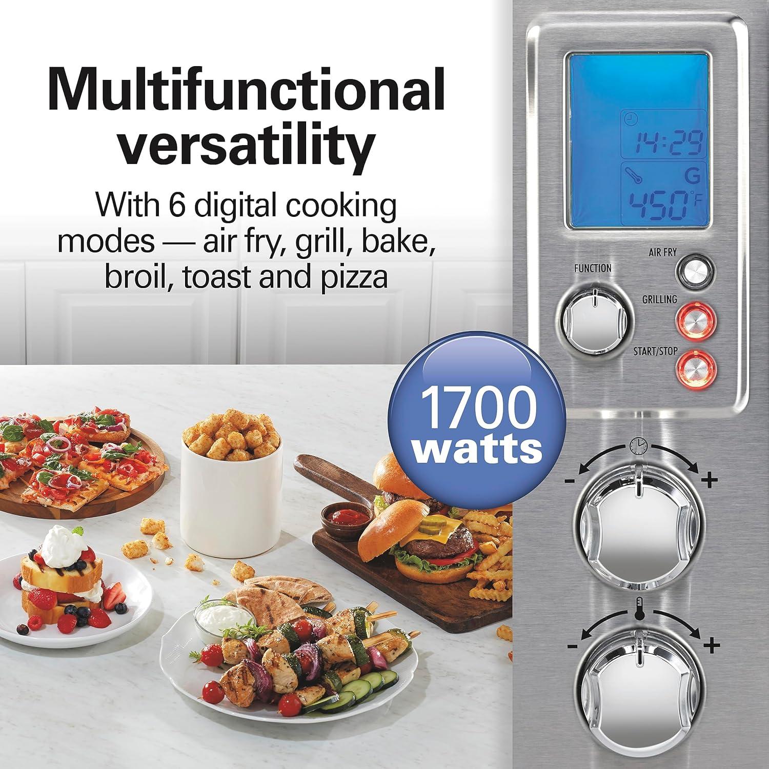 imageHamilton Beach 6in1 Sure Crisp Air Fryer Toaster Oven Combo amp Electric Indoor Grill 450 F Searing Temp Bake Broil Toast and Pizza Function 88 cu ft 6 Slice Capacity Stainless Steel 31395