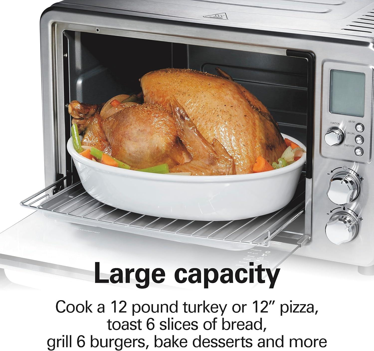 imageHamilton Beach 6in1 Sure Crisp Air Fryer Toaster Oven Combo amp Electric Indoor Grill 450 F Searing Temp Bake Broil Toast and Pizza Function 88 cu ft 6 Slice Capacity Stainless Steel 31395
