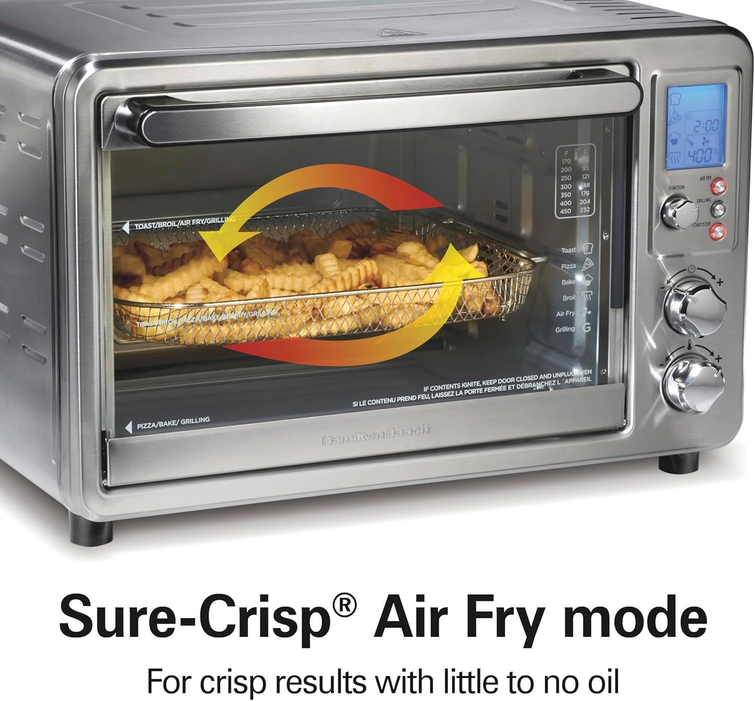 imageHamilton Beach 6in1 Sure Crisp Air Fryer Toaster Oven Combo amp Electric Indoor Grill 450 F Searing Temp Bake Broil Toast and Pizza Function 88 cu ft 6 Slice Capacity Stainless Steel 31395