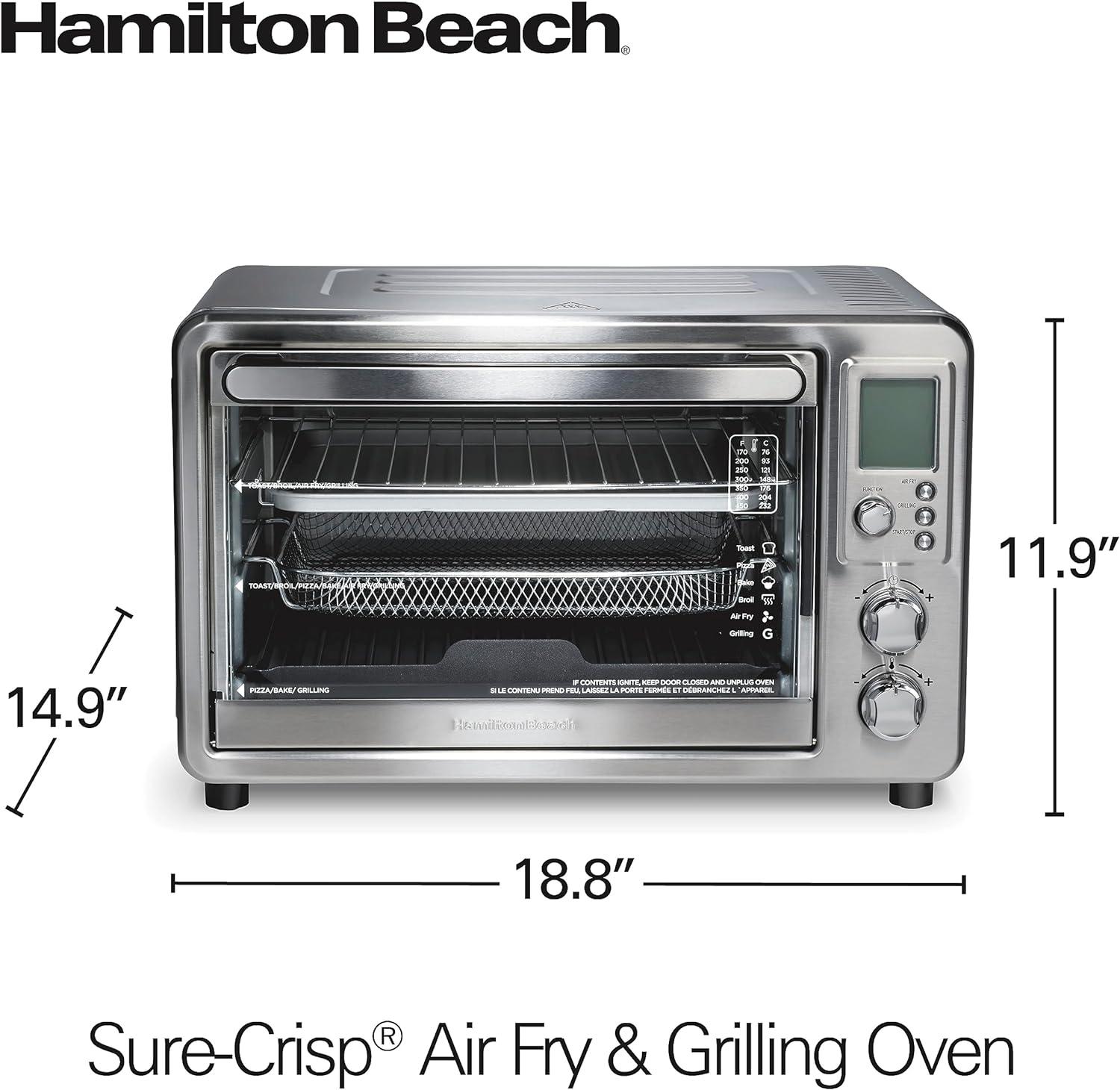 imageHamilton Beach 6in1 Sure Crisp Air Fryer Toaster Oven Combo amp Electric Indoor Grill 450 F Searing Temp Bake Broil Toast and Pizza Function 88 cu ft 6 Slice Capacity Stainless Steel 31395
