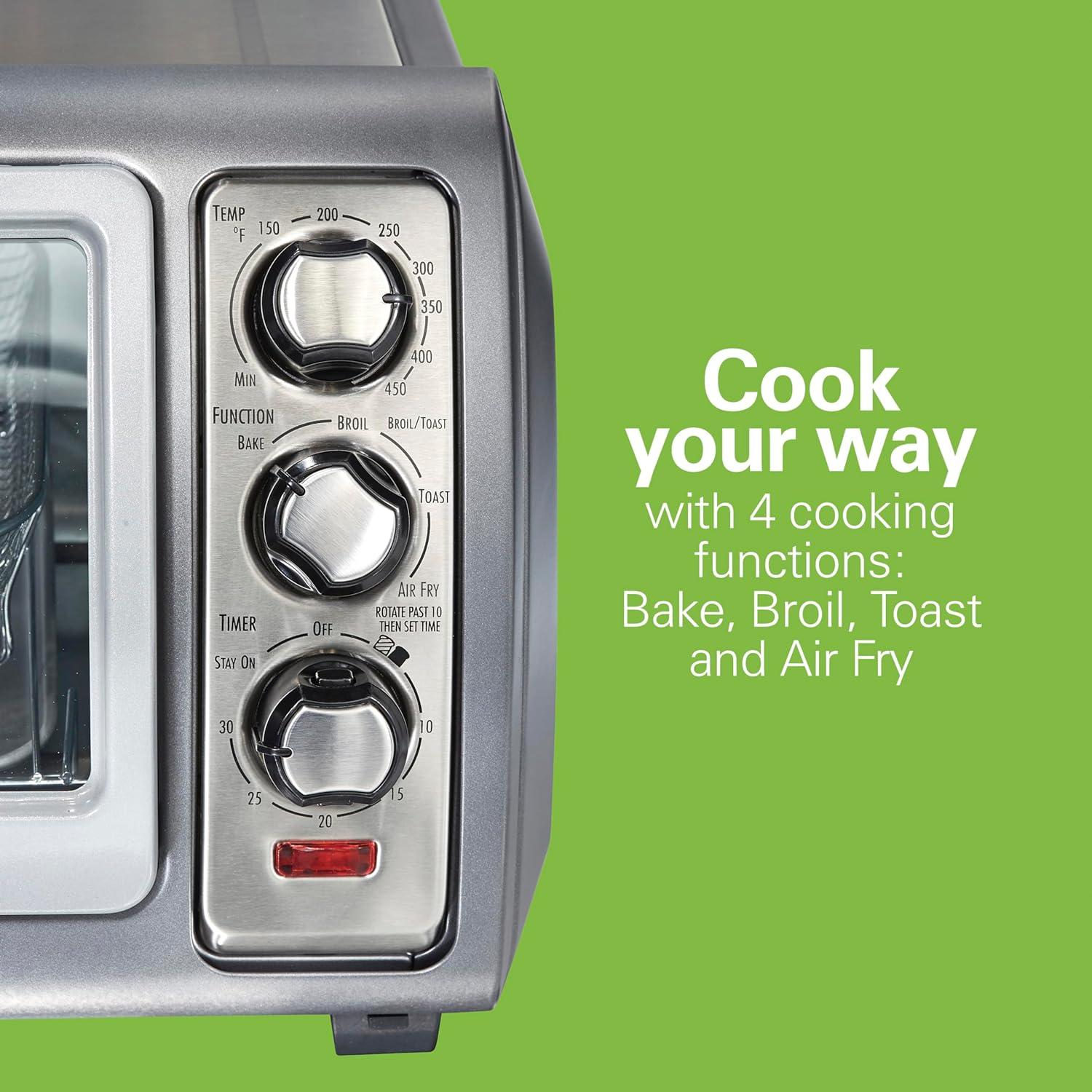 imageHamilton Beach Air Fryer Toaster Oven Combo with Large Capacity Fits 6 Slices or 12 Pizza 4 Cooking Functions for Convection Bake Broil RollTop Door Easy Reach SureCrisp Stainless Steel