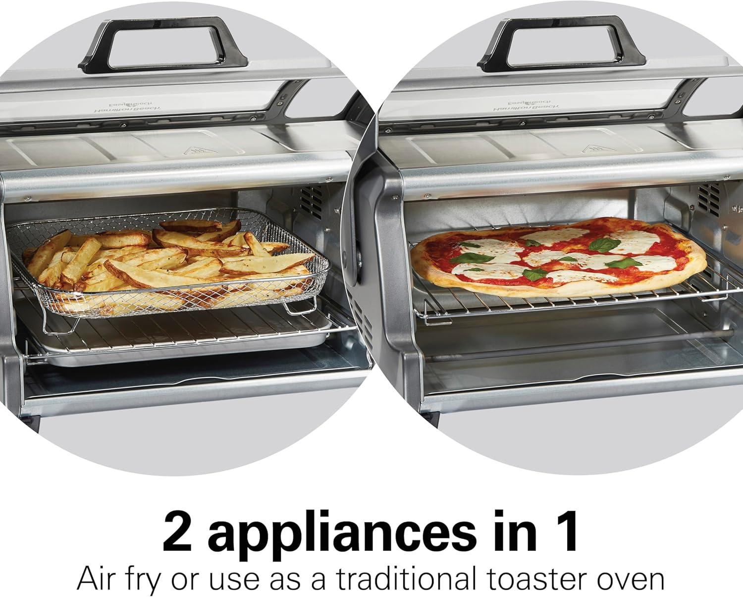 imageHamilton Beach Air Fryer Toaster Oven Combo with Large Capacity Fits 6 Slices or 12 Pizza 4 Cooking Functions for Convection Bake Broil RollTop Door Easy Reach SureCrisp Stainless Steel