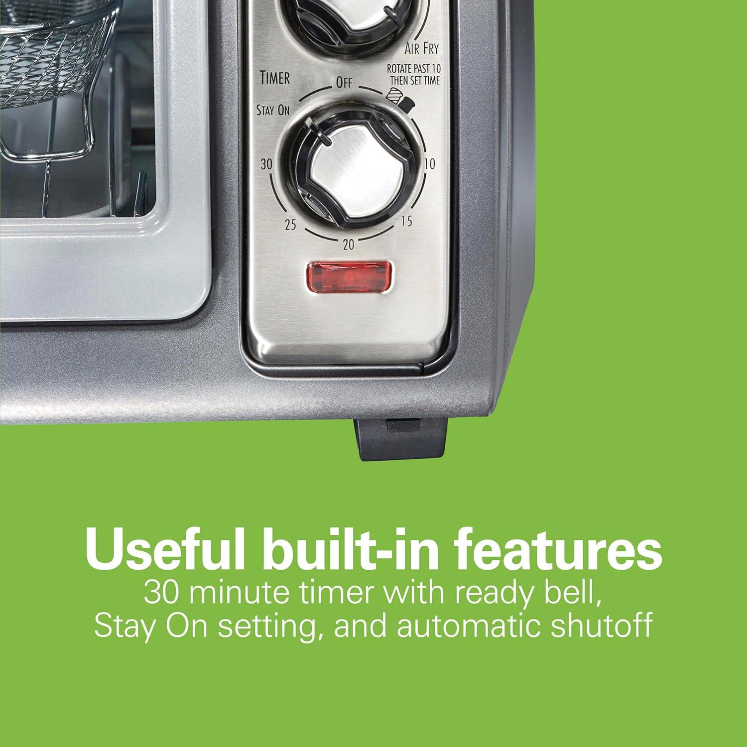 imageHamilton Beach Air Fryer Toaster Oven Combo with Large Capacity Fits 6 Slices or 12 Pizza 4 Cooking Functions for Convection Bake Broil RollTop Door Easy Reach SureCrisp Stainless Steel
