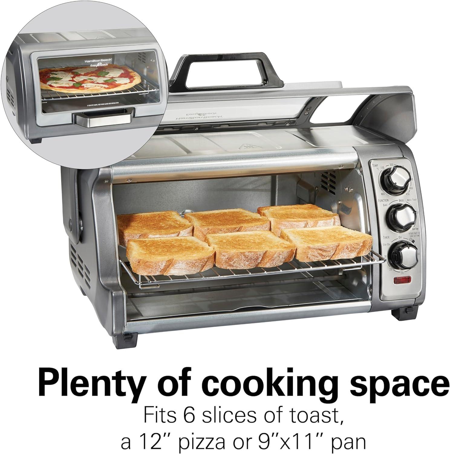 imageHamilton Beach Air Fryer Toaster Oven Combo with Large Capacity Fits 6 Slices or 12 Pizza 4 Cooking Functions for Convection Bake Broil RollTop Door Easy Reach SureCrisp Stainless Steel