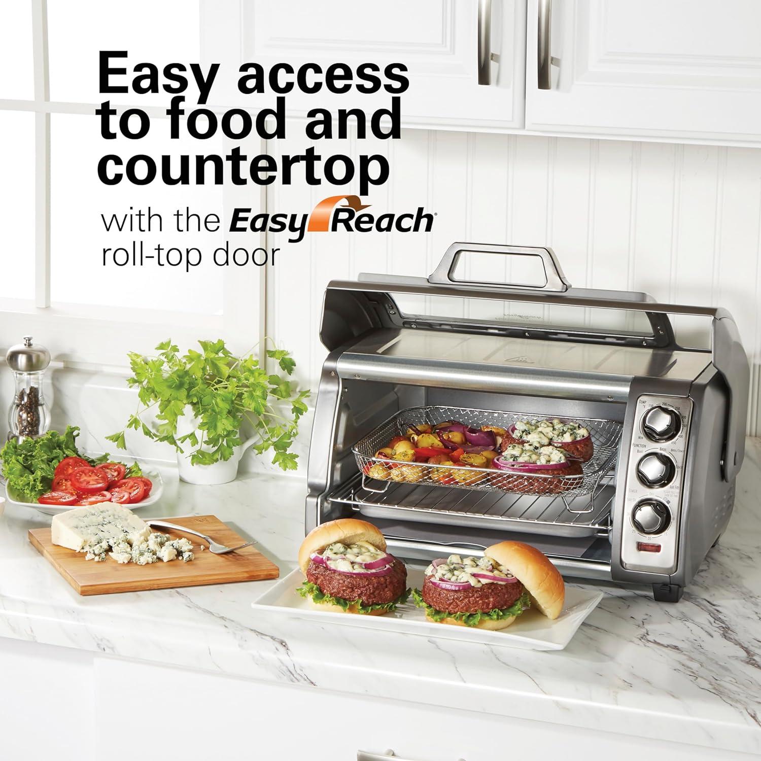 imageHamilton Beach Air Fryer Toaster Oven Combo with Large Capacity Fits 6 Slices or 12 Pizza 4 Cooking Functions for Convection Bake Broil RollTop Door Easy Reach SureCrisp Stainless Steel