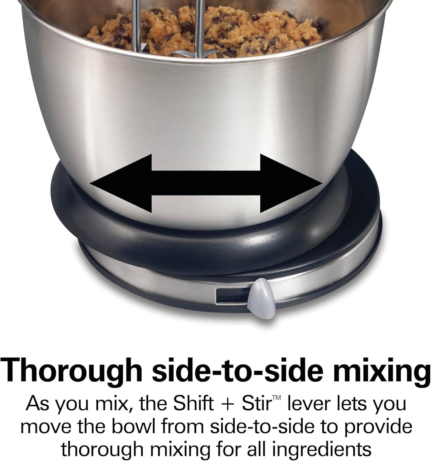 imageHamilton Beach Classic Stand and Hand Mixer 4 Quarts 6 Speeds with QuickBurst Bowl Rest 290 Watts Peak Power Black and Stainless