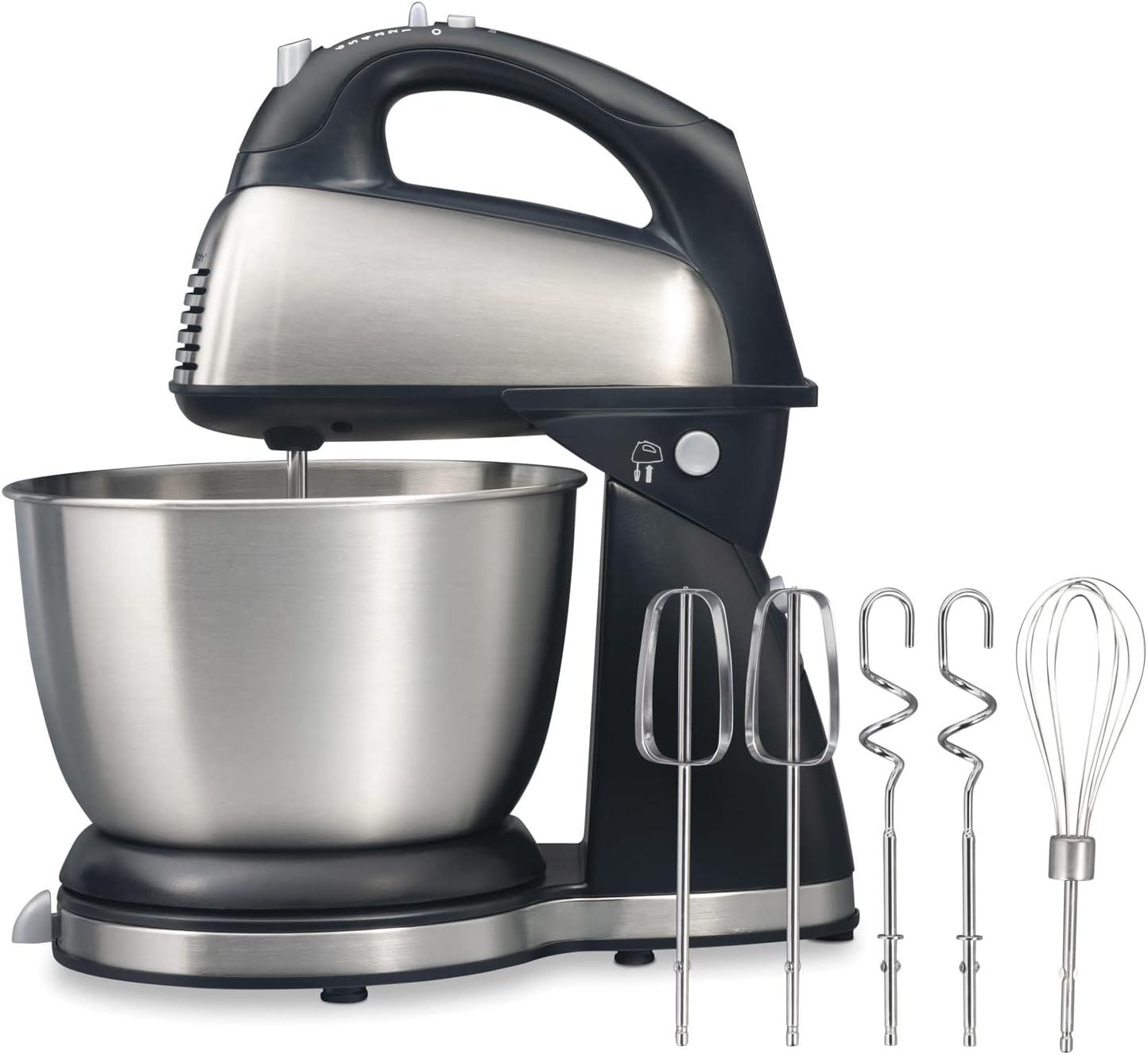imageHamilton Beach Classic Stand and Hand Mixer 4 Quarts 6 Speeds with QuickBurst Bowl Rest 290 Watts Peak Power Black and Stainless
