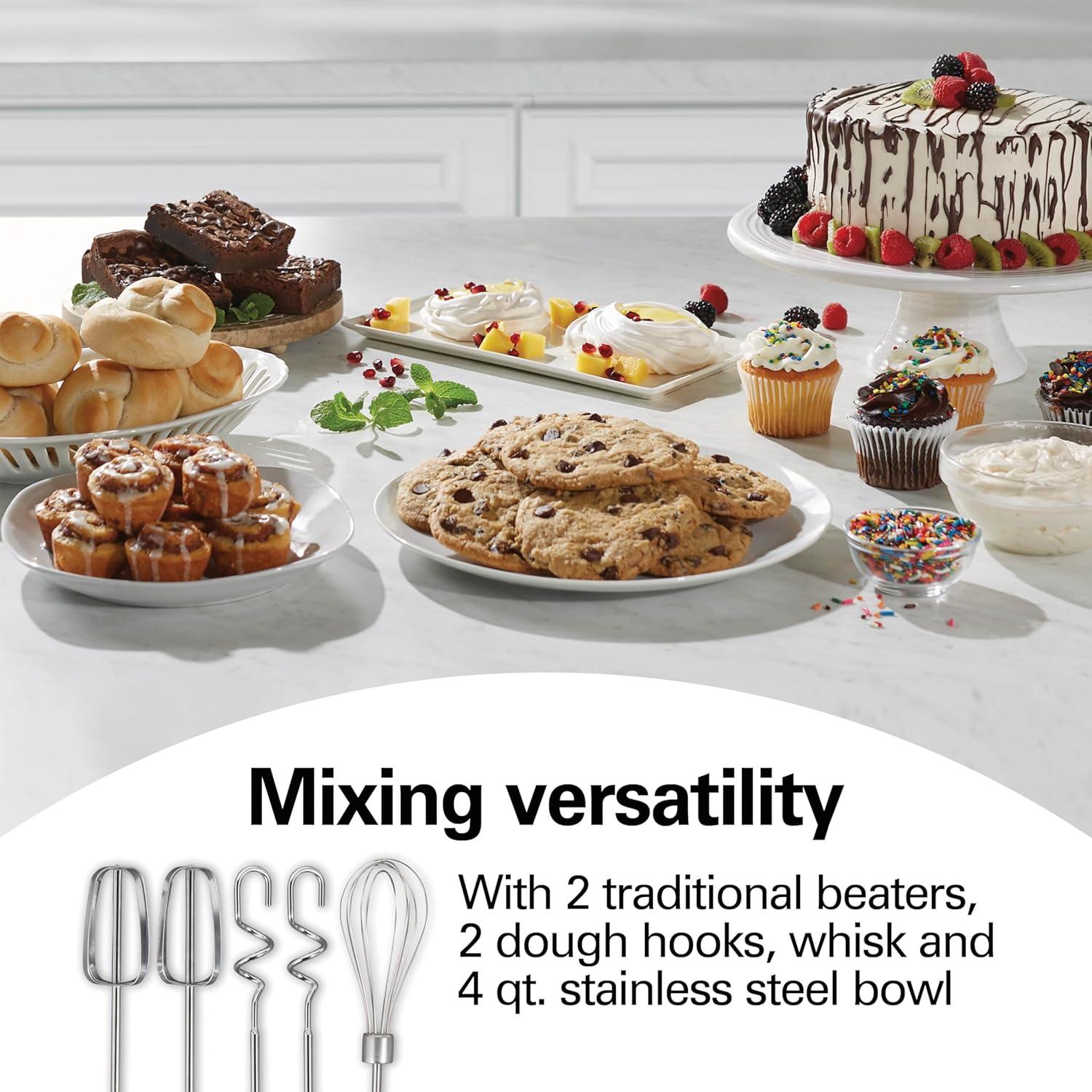imageHamilton Beach Classic Stand and Hand Mixer 4 Quarts 6 Speeds with QuickBurst Bowl Rest 290 Watts Peak Power Black and Stainless