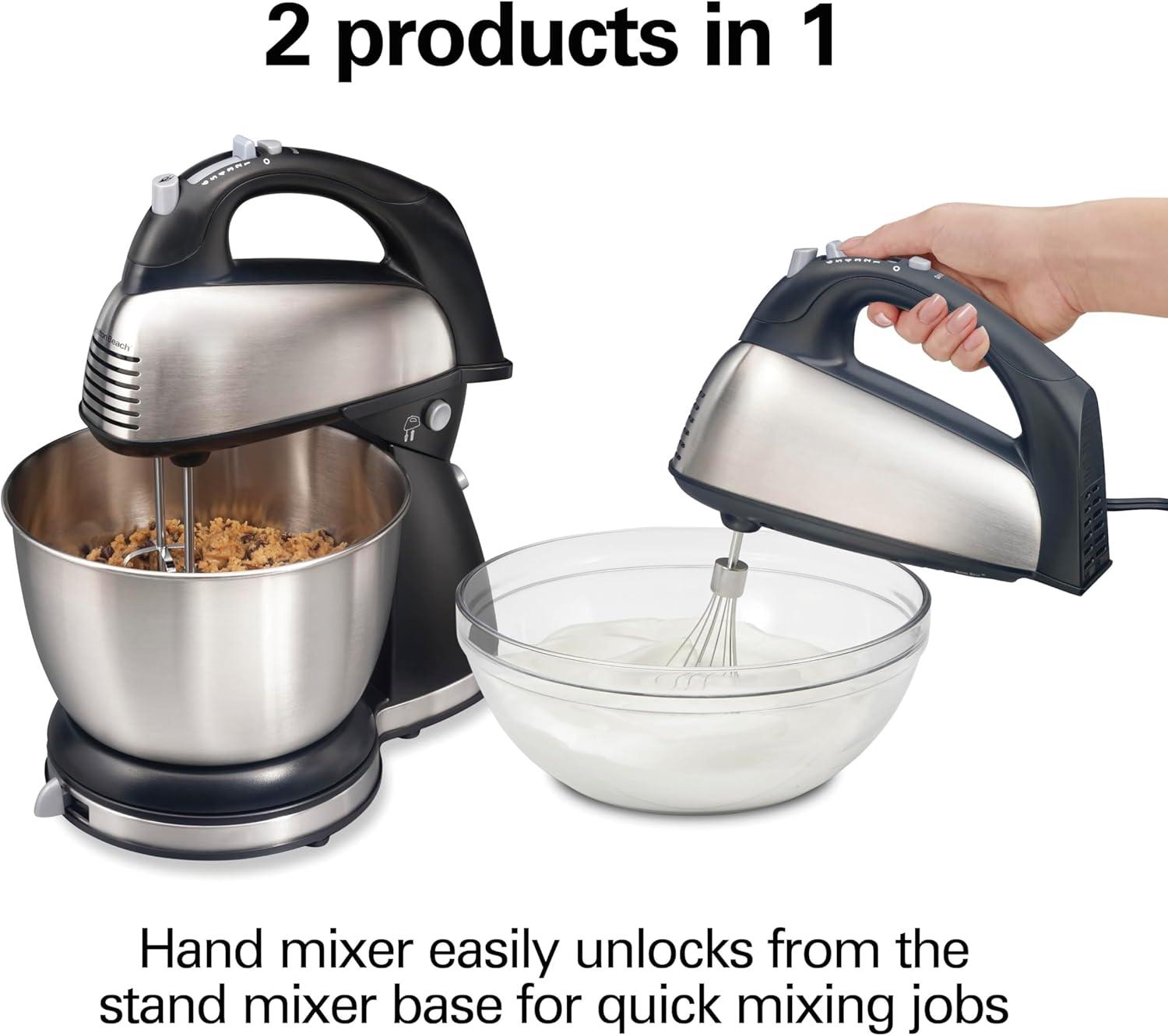 imageHamilton Beach Classic Stand and Hand Mixer 4 Quarts 6 Speeds with QuickBurst Bowl Rest 290 Watts Peak Power Black and Stainless