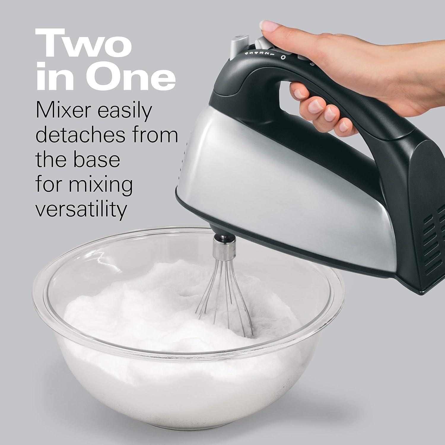 imageHamilton Beach Classic Stand and Hand Mixer 4 Quarts 6 Speeds with QuickBurst Bowl Rest 290 Watts Peak Power Blue 64658Black and Stainless