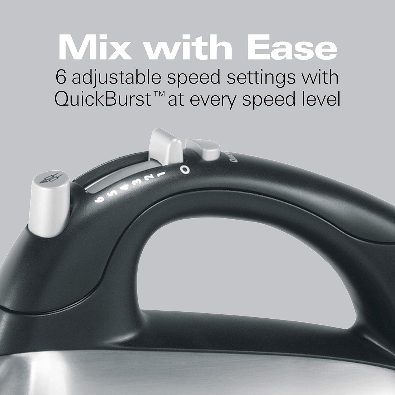 imageHamilton Beach Classic Stand and Hand Mixer 4 Quarts 6 Speeds with QuickBurst Bowl Rest 290 Watts Peak Power Blue 64658Black and Stainless