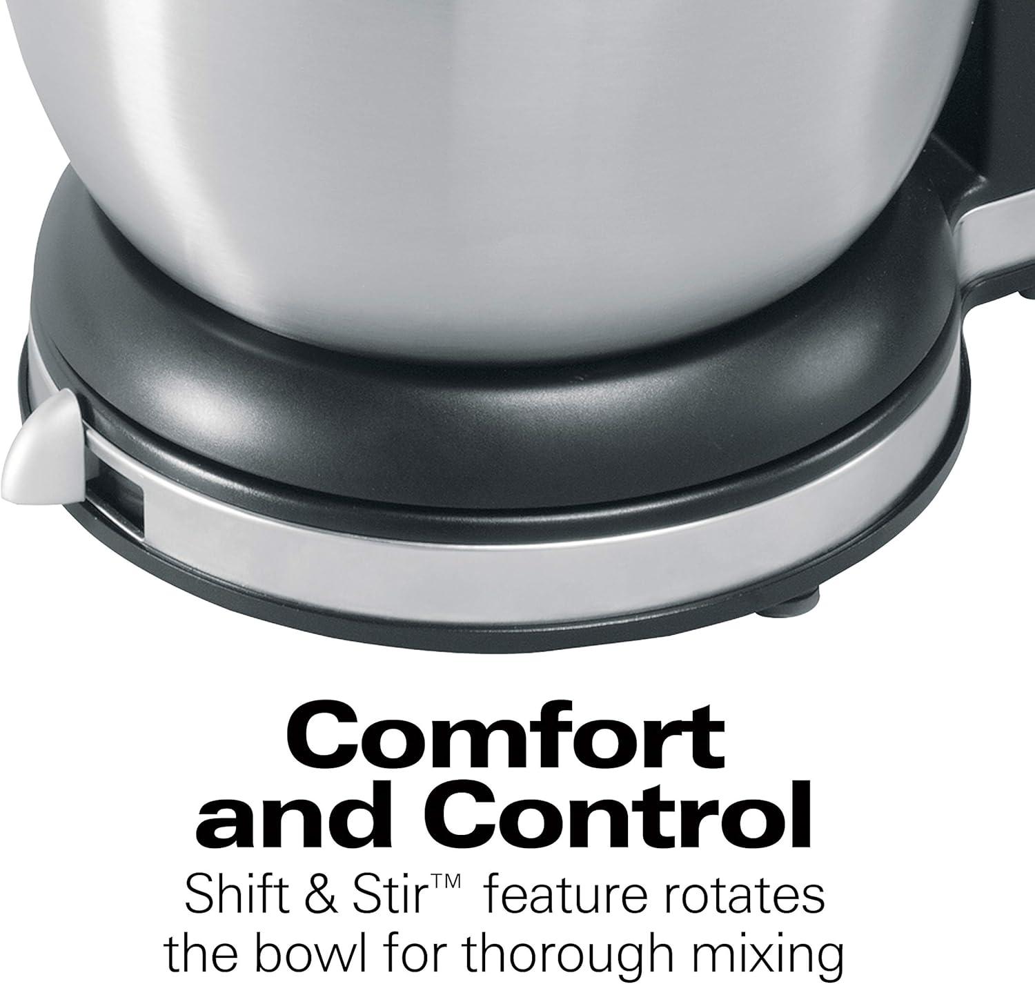 imageHamilton Beach Classic Stand and Hand Mixer 4 Quarts 6 Speeds with QuickBurst Bowl Rest 290 Watts Peak Power Blue 64658Black and Stainless