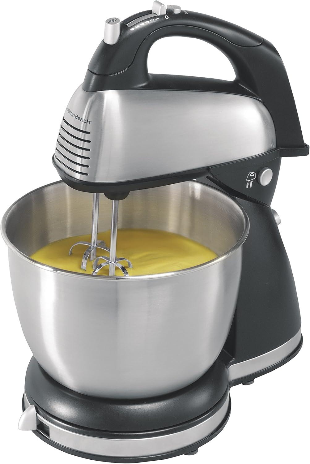 imageHamilton Beach Classic Stand and Hand Mixer 4 Quarts 6 Speeds with QuickBurst Bowl Rest 290 Watts Peak Power Blue 64658Brown